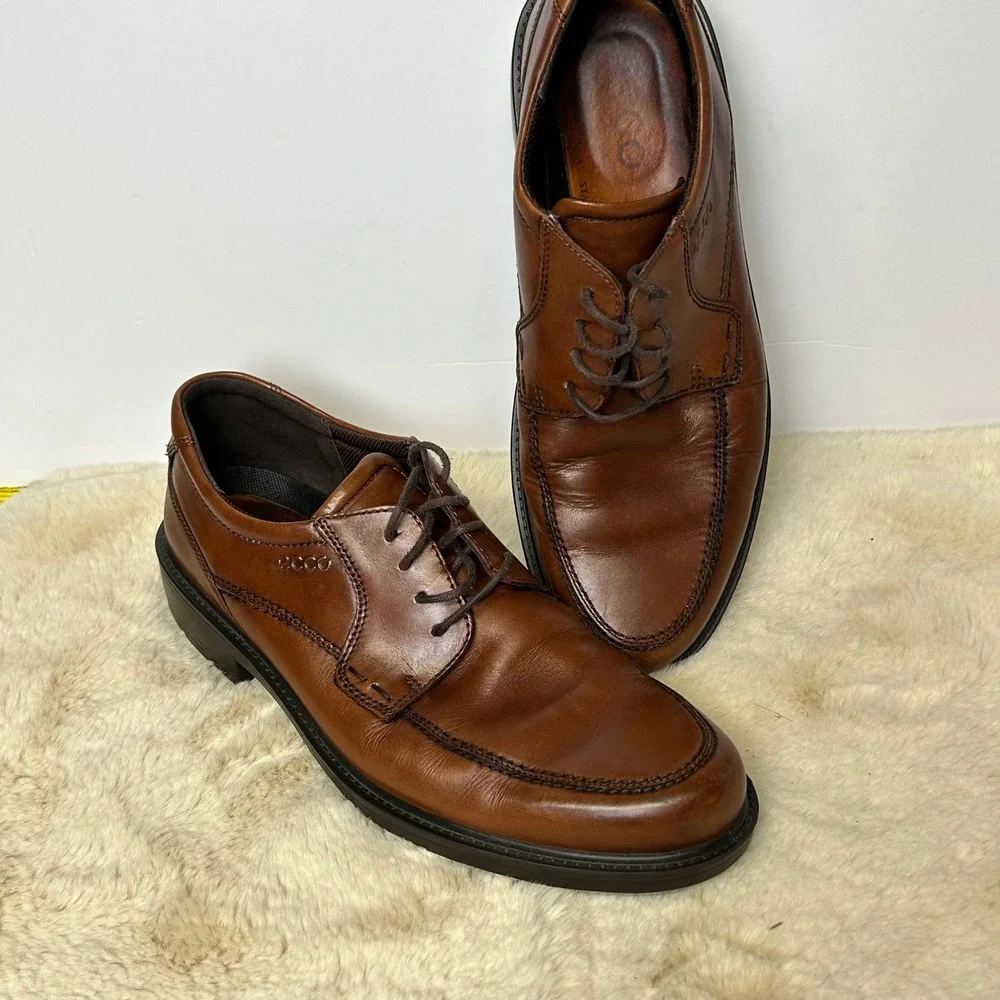 ECCO Mens Brown Leather Moc Toe Derby Dress Shoes Size 45 US 11-11.5‎